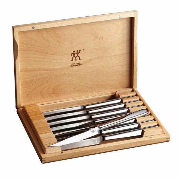 Used ZWILLING J.A. Henckels 8-pc Stainless Steel Steak Knife Set w/Presentation Case (Model 39130-850)